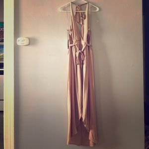 Blush pink maxi dress with halter straps and belt
